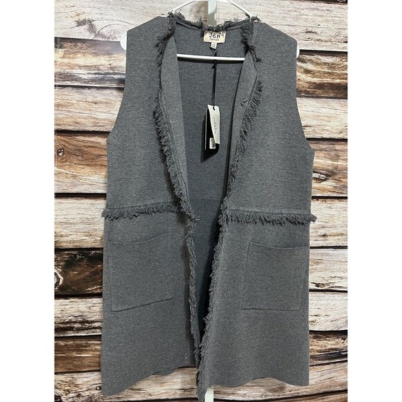 Joh Cashmere Grey Vest Cardigan Sweater With Fringe Trim Warm Medium New - Picture 4 of 10
